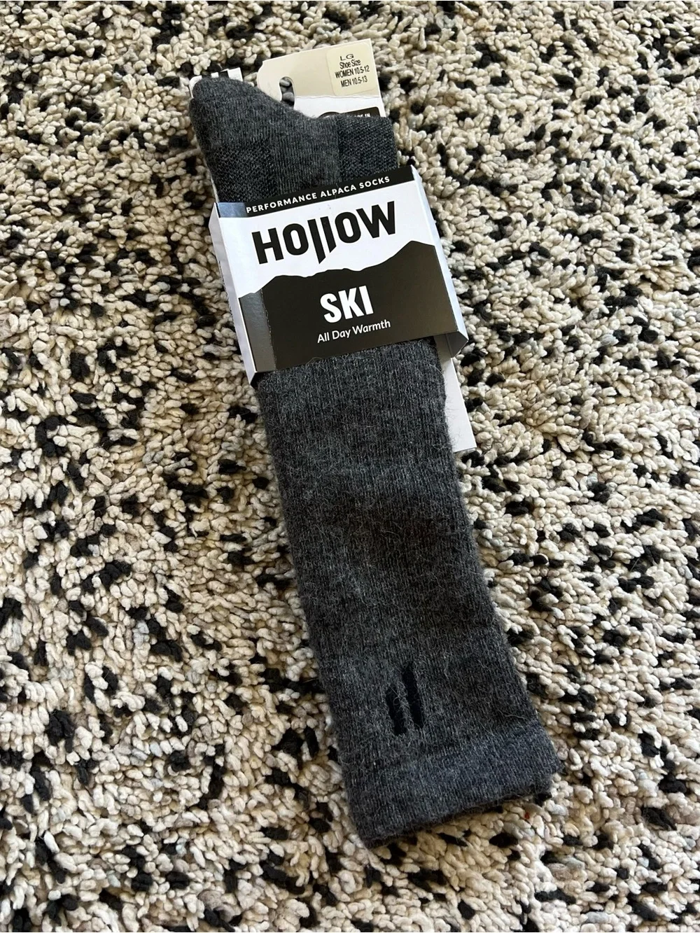 Hollow Alpaca Ski Socks All Day Warmth Grey Size Large